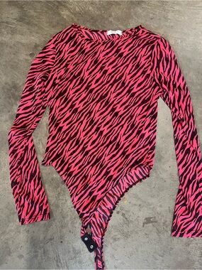 Pink zebra sheer bodysuit